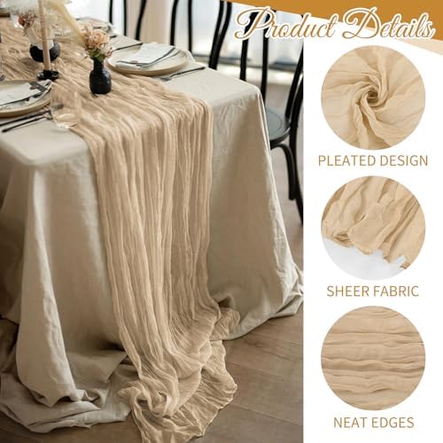 20 Pack Cheesecloth Table Runner - 17x108 Inch Beige Boho Gauze Cheese Cloth Table Runners for Baby Bridal Shower Decoration Wedding Party Summer Garden Farmhouse - Image 3
