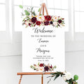 Personalized Burgundy Pink Floral Wedding Welcome Sign, Customized Rehearsal Dinner Couples Shower Anniversary Party Welcome Poster Board Canvas by BlissfulMelodyDesign