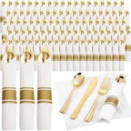 Supernal 120 Pack Gold Plastic Silverware Wrapped Cutlery Set with Napkin by supernal