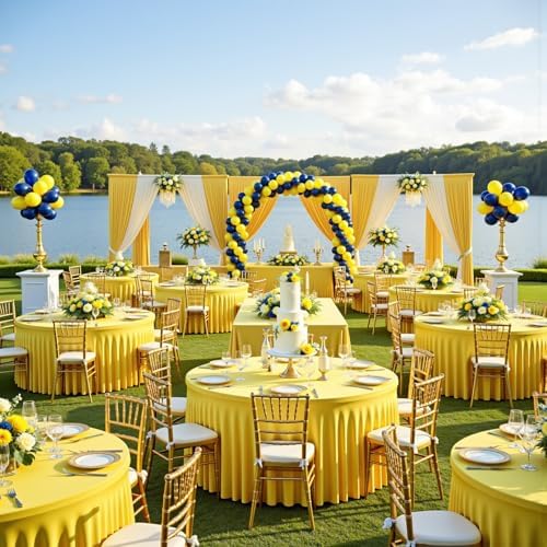 GALLETY 4 Pack 132 Inch Yellow Round Tablecloth, Fitted Tablecloths for 6 FT Round Tables, Spandex Table Cover with Table Skirt for Wedding Photography Party Professional Events Graduation Ceremonies - Image 5