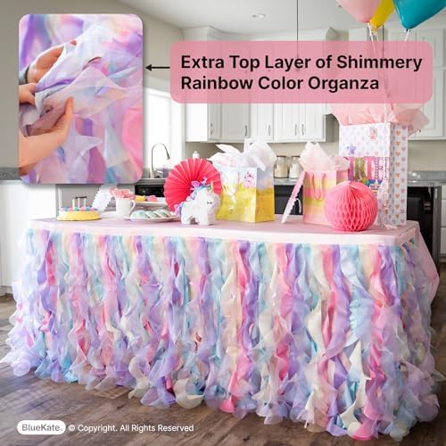 Rainbow Tutu Table Skirt. 6ft with Double Layer Organza Willows for Unicorn Party Supplies, Rainbow Decorations, 1st Birthday , Baby Shower Décor or Mermaid Backdrop - Image 2