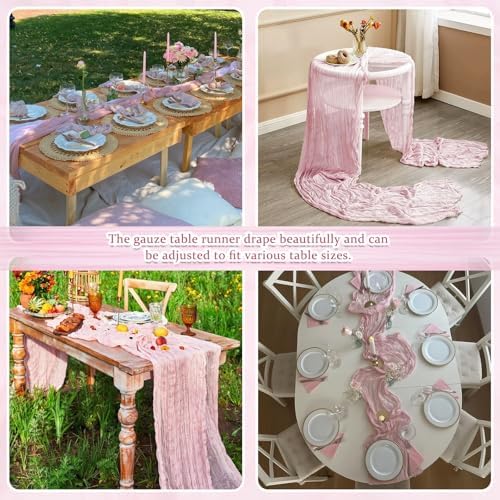 12 Pack Light Pink Cheesecloth Table Runners 21x120 Inch Boho Gauze Table Runner 10FT Long Rustic Sheer Pink Table Runner for Baby Shower,Wedding,Party,Birthday,Home Table Decor - Image 7