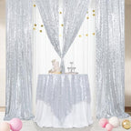 Poise3EHome Silver Sequin Tablecloth 90×90 Inch Square Sequin Fabric Table Cover Overlay for Christmas Baby Shower Birthday Party Wedding Holiday Cake Table Decoration - Image 5
