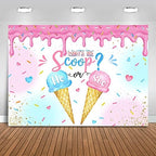 Mocsicka Ice Cream Gender Reveal Backdrop What's The Scoop Background Summer He or She Gender Reveal Party Decorations Banner Photo Studio Props (10x6.5ft) by Mocsicka