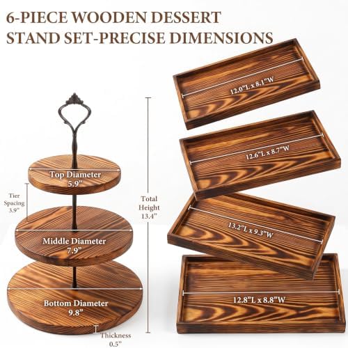 6pcs Wooden Dessert Table Display Set, 3 Tier Cupcake Stand Set with Serving Trays, Rustic Dessert Display Stand, Cake Stand Set for Wedding Dessert Table, Birthday, Baby Shower, Party Food Display, Home Decor - Image 6