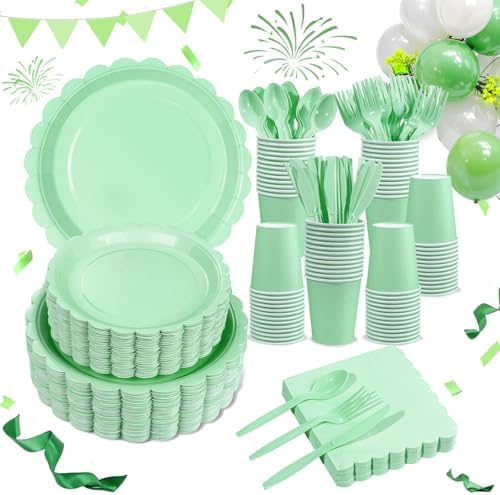 LIYH 350Pcs Sage Green Party Supplies, Mint Green Paper Plates And Napkins by LIYHLoveinyourheart