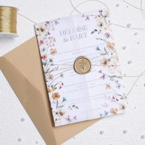 UNIQOOO 50 Pack Blur Wildflower Pre-Folded Vellum Jackets &UNIQOOO Wax Seal Stickers - Baby‘s Breath - Image 2