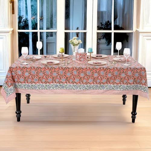 Ridhi Dark Salmon Pink Block Print Cotton Rectangle Table Cloth, 52x70 inch - Image 7