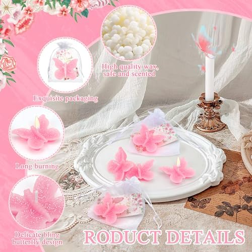 50 Sets Butterfly Baby Shower Party Favors Butterfly Shaped Candle, Scented Pink Tea Lights Candles with Thank Cards, Cute Butterfly Decorations for Guests Wedding Bridal Shower (Pink) - Image 3