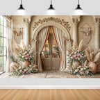 12X10ft Boho Floral Wedding Backdrop Retro Elegant Flowers Wall Photography Background Beige Vintage Wedding Bridal Shower Mother's Day Event Party Home Art Decor Portrait Photoshoot Props by JAWO