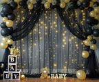 Black Backdrop Curtains with Lights String for Parties Wedding Bridal Shower 10×10ft Sheer Tulle Backdrop Curtain Panels for Baby Shower Birthday Party Photo Shoot Background Wall Decorations - Image 3