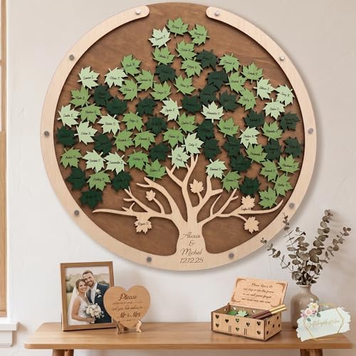 Wedding Guest Book Tree Alternative with Leaf Chips, Wooden Frame Sign-in - Image 2