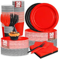 Red and Black Plates and Napkins Party Supplies, Include 9’’ Disposable Paper Plate, 7’’ Dessert Plates and Cups and Napkins Forks Set for Halloween, Christmas, Retirement, Birthday, Serves 50 by CENLBJ