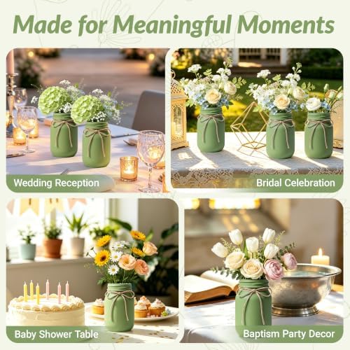 12 PCS 16oz Glass Mason Jars Flower Vases for Centerpieces, Green - Image 5