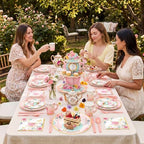 Zopeal 129 Pcs Disposable Tea Party Supplies Teapot Cupcake Stand Vintage Floral Cup Plate Napkin Princess Tea Party Decoration Tableware for 16 Guests Birthday Baby Shower Bridal Wedding Decoration - Image 6