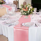 Queekay 24 Pcs 84'' Round Plastic Tablecloth Satin Runner Set, Rose Gold - Image 2