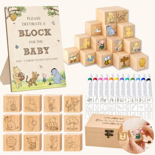 Classic Winnie Bear Baby Shower Games Blocks to Decorate for 52 Guests by Lopeastar