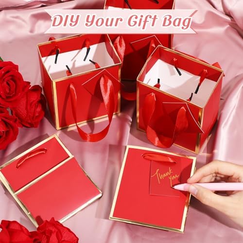 Yeaqee 50 Pcs Mini Paper Gift Bags with Handles Tag, Red, Gold - Image 4