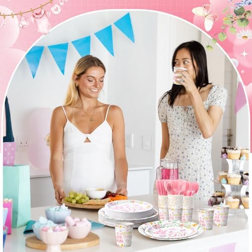 400 Pcs Pink Wildflower Girl Baby Shower Party Decoration for 50, Baby in Bloom Paper Plates Napkins and Cups Cutlery Floral Tableware Set for a Sweet Babys Is on Her Way Party Supplies - Image 6