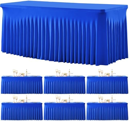 gogoparti 6 Pack Spandex Royal Blue Fitted Table Cloth for 6ft Rectangle Tables Blue Tablecloth Stretch Table Covers Skirt Wrinkle Free Banquet Tablecloths for Parties Wedding by Gogoparti