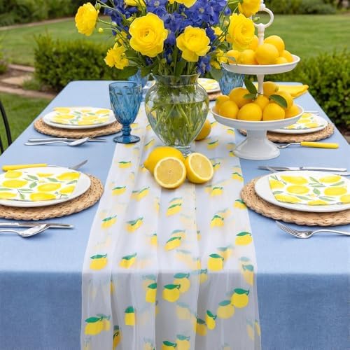 8 Pcs Lemon Table Runner 29 x 70 in Lemon Tablecloth Citrus Decor - Image 6