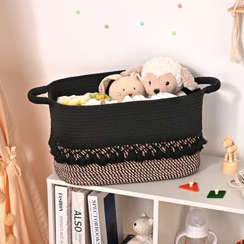 2 Pack Storage Basket for Shelves, Boho Cotton Rope Storage Bins with Heavy Tassel, Shelf Baskets Large Woven Baskets for Organizing, Cube Organizer Bins, Baby Laundry Basket for Clothes, Toys, Pets - Image 5