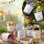 Honeydak 6 PCS Colorful Eggs Bunny Canvas Basket for Kids Carry Tote - Image 7