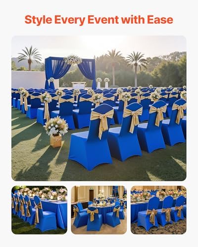 VEVOR Chair Covers, Polyester Spandex Chair Cover, Stretch Slipcovers for Wedding Party Dining Banquet Flat-Front Chair Covers (Royal Blue-a, 50PCS) - Image 2