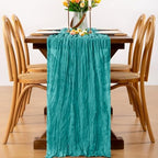 Teal Cheesecloth Table Runner Boho Wrinkled Gauze Table Runners - Image 4