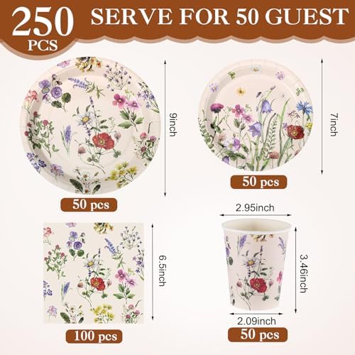 Wildflower Party Decorations, Paper Plates Napkins Cups Serve 50, Rustic - Image 2