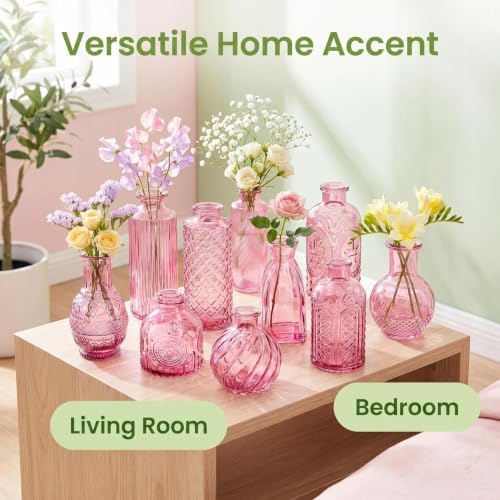 Mini Bud Vases Centerpieces for Tables,Clear Bud Vases for Flowers,Small Flower Vases Suitable for Birthday Party,Anniversary,Wedding Reception,Baby Shower (Pink, 12PCS) - Image 6