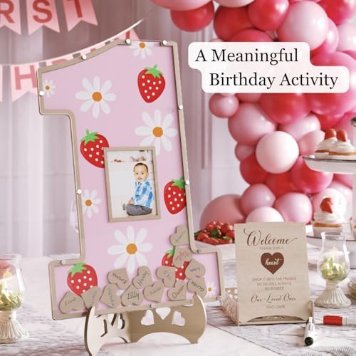 The Real Bossy Baby Berry First Birthday Memory Guestbook Keepsake Frame – Luxury 1st Birthday Guest Book Alternative & Photo Display – Capture Birthday Wishes, Family Messages and Memories From Your Baby’s First Year - Strawberry Birthday Theme - Image 3