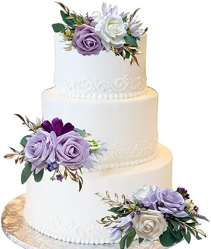 CherishedMoments 3Pcs Pre-Made Cake Flowers,Purple Wedding Cake Decor by CherishedMoments