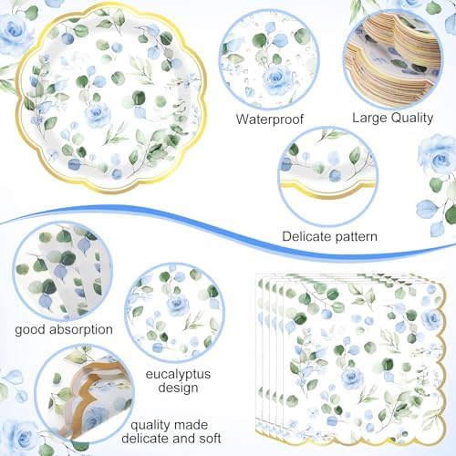 400 Pcs Sage Green Plate and Napkin Party Supplies, Blue, Chic - Image 2