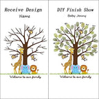 Personalized Fingerprint Tree Guest Book for Girl Baby Shower Lovely Elephant Lion Canvas Painting with Wooden Hanger DIY Signature Sign in Book Communion Gift-60x80cm - Image 3