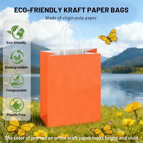 Mlyta 100 Pack 8x4.75x10 Inch Medium Orange Kraft Paper Gift Bags with Handles Bulk for Goodie Party Favor Brithday Grocery Shopping Business Wedding Retail Craft Treat To Go Return, Merchandise Sacks - Image 6