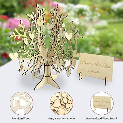 Personalized Wedding Guest Book Alternative, Custom Rustic Guest Registry with Engraved Name & Date, 100pcs Wooden Hearts to Write, Tree Guest Books with Stand, Gift for Newlyweds, Wedding Ceremony - Image 3