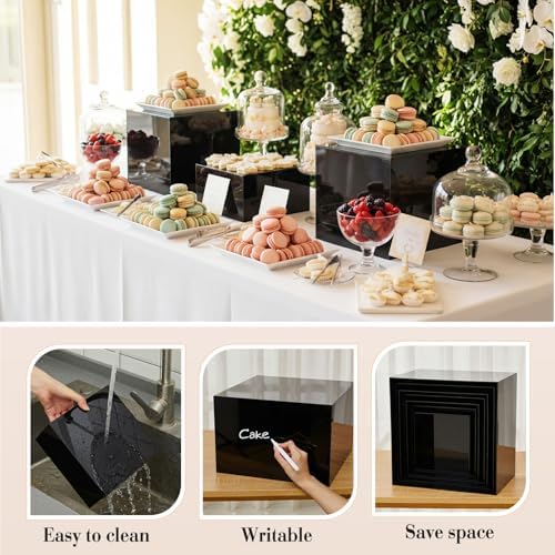 Leinuosen 7 Pcs Extra Large Acrylic Buffet Risers, 8-14" Square, Black - Image 3