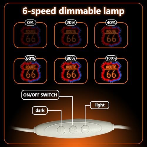Route 66 Neon Sign, Route 66 Led Neon Light Signs Light up Sign for Wall Decor Home Bedroom Bar Man Cave Party Decorations Birthday Gift Dimmable USB Powered(12.6" × 12.1") - Image 4