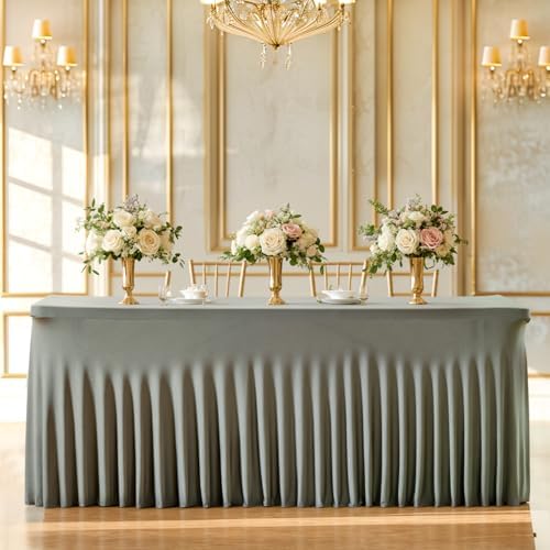 PARTISKY Gray Spandex Tablecloth for 6ft Rectangle Tables, Stretchable Table Cover Skirt for Folding Tables Weddings Parties Banquets Events Trade Shows and Dessert Table by Partisky