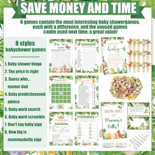 Funnymoom 426 Pcs Dinosaur Baby Shower Games Set, 8 Activities Bingo - Image 4