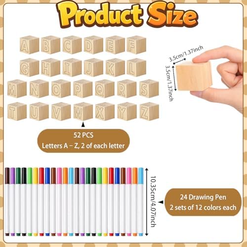 152PCS Baby Shower Blocks to Decorate Game Kit Includes 52 Wooden Blocks 24 Drawing Pen 1 Game Sign 75 Design Templates to Paint for Baby Shower Games Gender Reveal & Birthday Decorations - Image 3