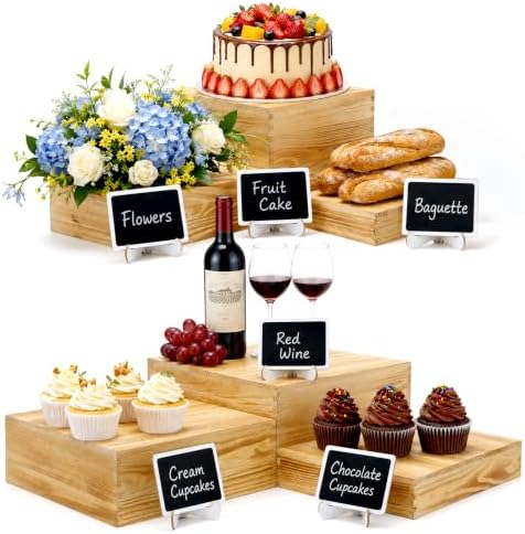 6 Pack Wooden Buffet Risers Cupcake Stand Buffet Display with Mini Signs by BOYMCOWBOYHOMEDECOR