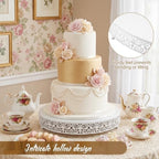 Wenqik 16 Inch White Cake Stand Metal Round with Cutter Spatula, Classic - Image 3