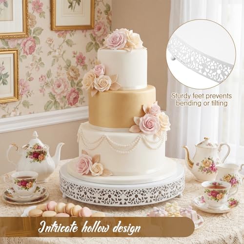 Wenqik 16 Inch White Cake Stand Metal Round with Cutter Spatula, Classic - Image 3