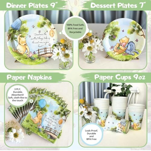 106 Pc Winnie Baby Shower Decorations – Pooh Plates, Napkins & Tablecloth - Image 5