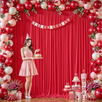 16ftx10ft Wrinkle Free Red Backdrop Curtain - 10 Feet Photography Backdrop Drapes, Silky Polyester Back Drop Cloth for Wedding Baby Shower Balloon Arch Background - Image 3