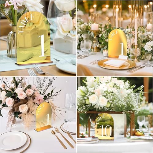 Mirror Arched Wedding Table Numbers 1-20 with Stands, 5"x7" Double-sided Letter, Acrylic Wedding Signs Centerpiece Decoration for Wedding Reception Party (Gold, Table Numbers 1-20) - Image 5