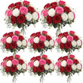 Geosar 8 Bundles Artificial Peonies Flowers,Red, Rose Red, White by Geosar
