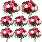 Geosar 8 Bundles Artificial Peonies Flowers,Red, Rose Red, White by Geosar